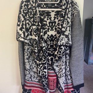 Desigual Red Black White Cardigan Size L